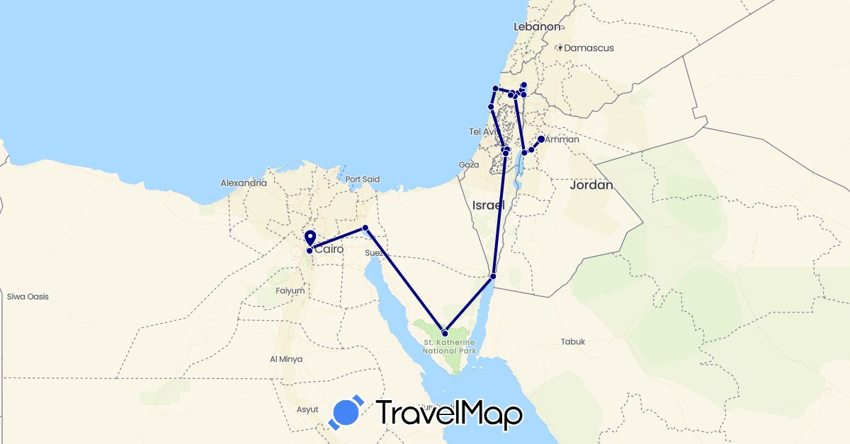 TravelMap itinerary: driving in Egypt, Israel, Jordan, Palestinian Territories (Africa, Asia)